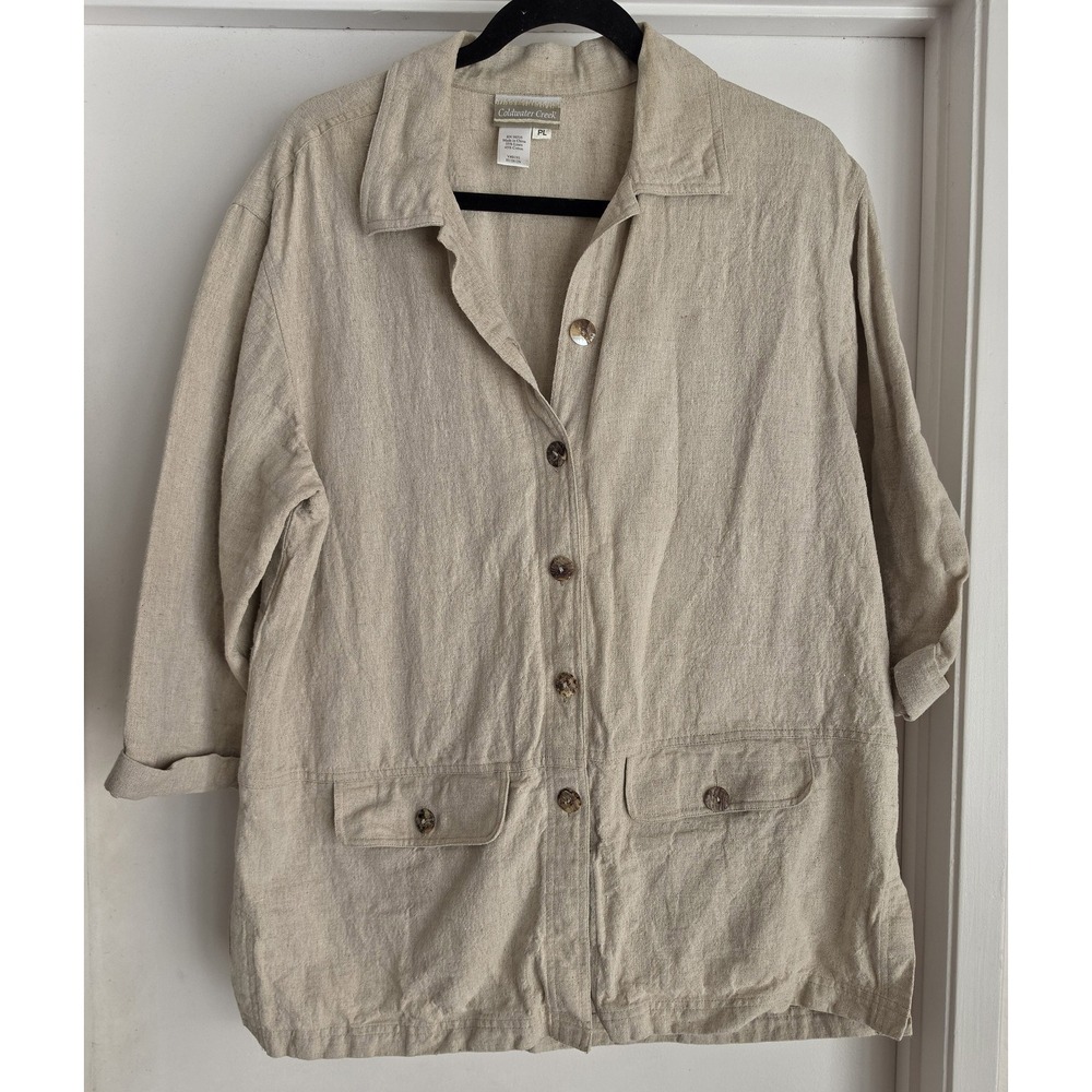 Coldwater Creek Jacket Women PL Beige Linen Cotton Casual Blazer Coat
